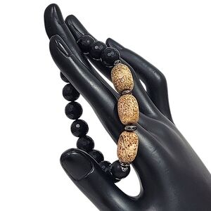 Hand Crafted Onyx Agate Bracelet 10x15mm Sand Agate Matte 10mm Onyx And Hematite